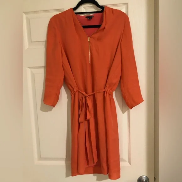 Theory Ivona Double Georgette Silk Dress in Coral - Picture 2 of 5